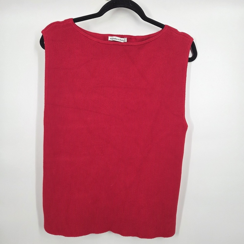 Abercrombie &Fitch SZ XL  Women Sleeveless Top High Boat Knit Ribbed Red